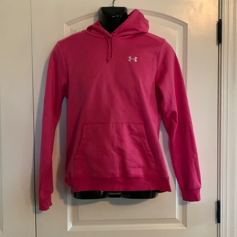 Pink under Armour fleece hoodie medium